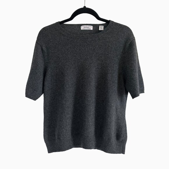 Vintage Lord & Taylor Cashmere Sweater Sz S/M Charcoal Gray Short Sleeve Y2K 90s - Picture 1 of 6